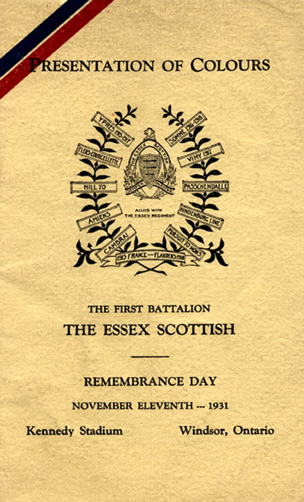 Programme of the Essex Scottish Regiment's Remembrance DayColour