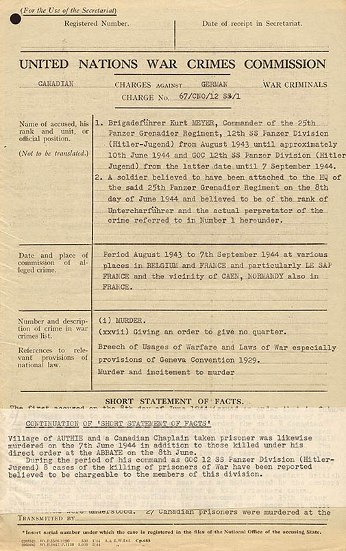 Charge Sheet of the United Nations War Crimes Commission