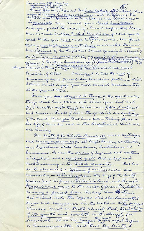 Text of a speech (first page) delivered by Bruce Macdonald