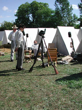 Re-enactors as Americans in camp 
