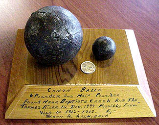 Cannon Balls found near Baptiste Creek and the Thames River in Dec. 1999