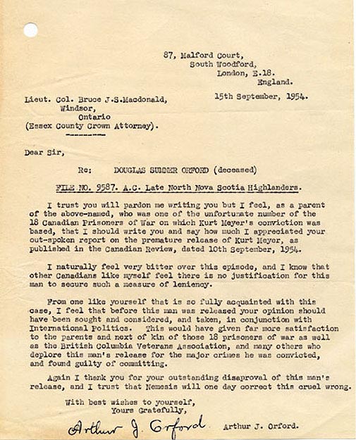 Correspondence from Arthur J. Orford