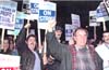 Strikers with CAW President "Buzz" Hargrove during recent strike at General Motors, 9 October 1996