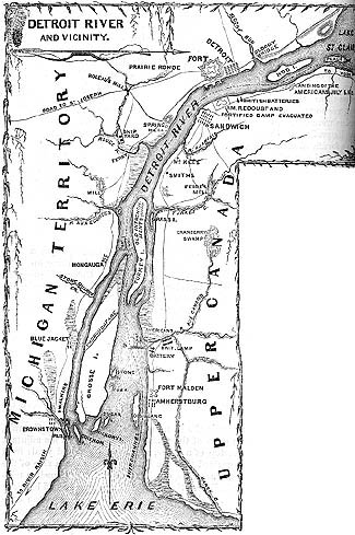Carte de la rgion de la rivire Dtroit au moment de la guerre de 1812, par Lossing