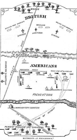 Map of the battle of the River Raisin, January 22, 1813 by Lossing