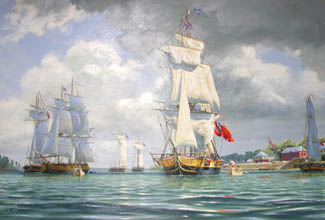 The British fleet leaving Amherstburg on Sept. 9, 1813 by Peter Rindlisbacher